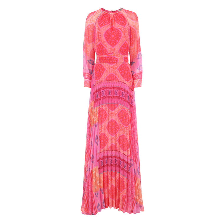 Chiffon Floral Pleated Maxi Gown image number null
