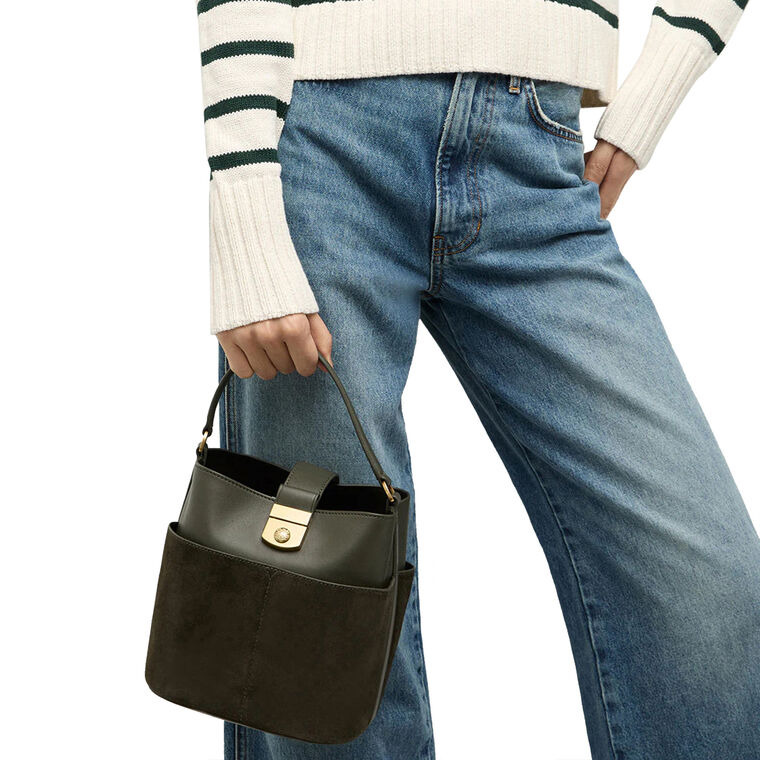 Small Suede Crest Lock Bucket Bag image number null