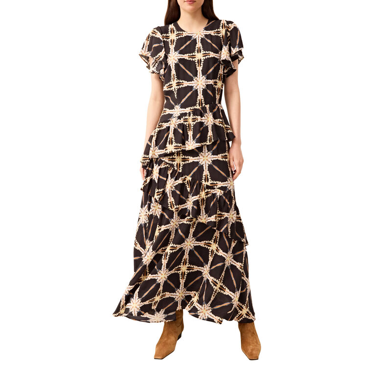 Quinby Flutter Sleeve Printed Maxi Dress image number null