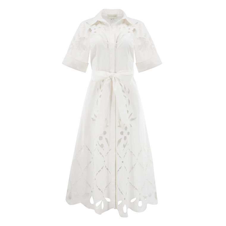 Vincenza Belted Short Sleeve Embroidered Midi Dress image number null