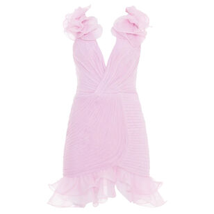 Silk Plisse Flutter Mini Dress