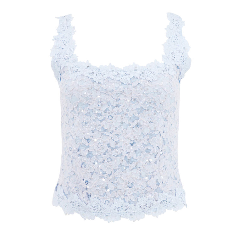 Bronwyn Sequin Corded Lace Sleeveless Crop Top image number null