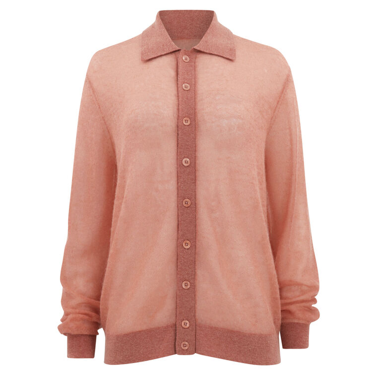 Sheer Sweater Polo Button Cardigan image number null