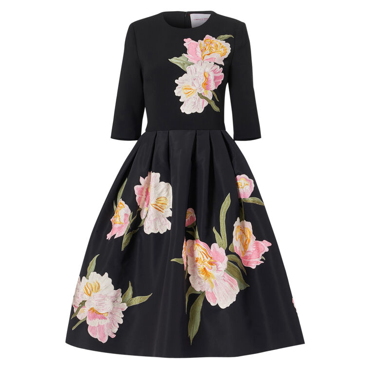 Floral-Embroidered Knee-Length Dress image number null