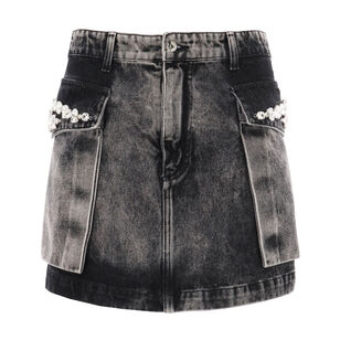 Acid Wash Embellished Mini Skirt