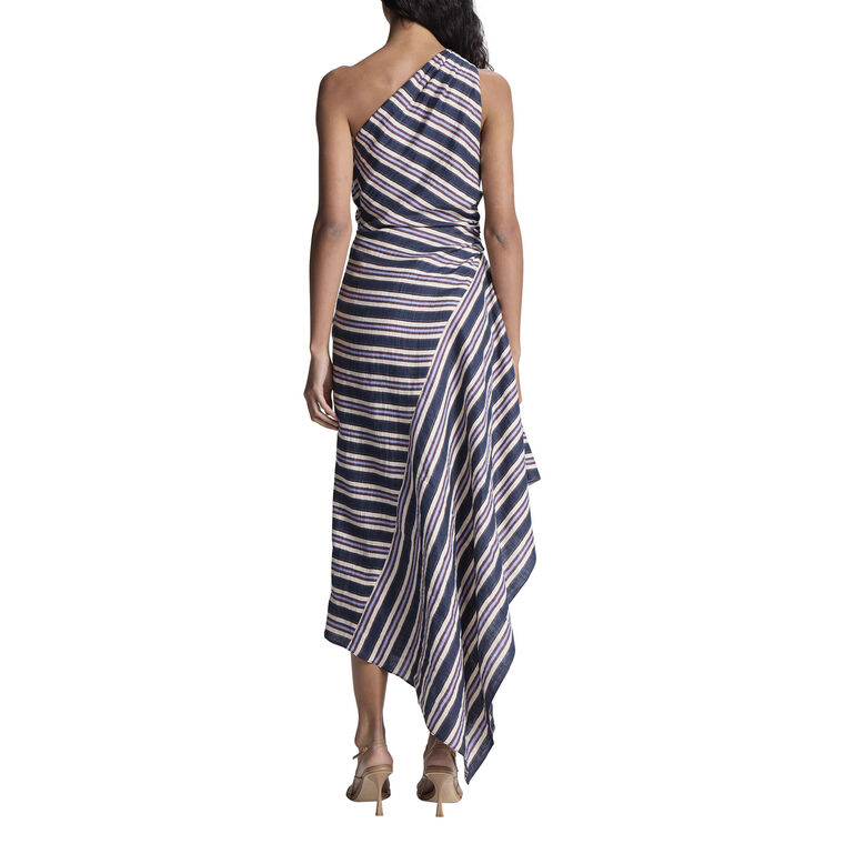 Lyn Striped Linen One-Shoulder Midi Dress image number null