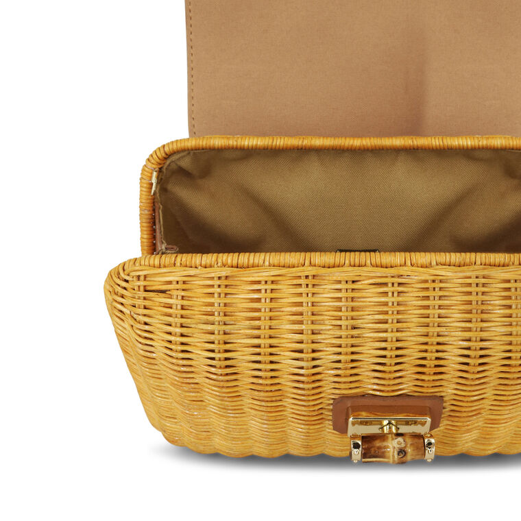 Thayla Wicker Clutch With Leather Flap image number null