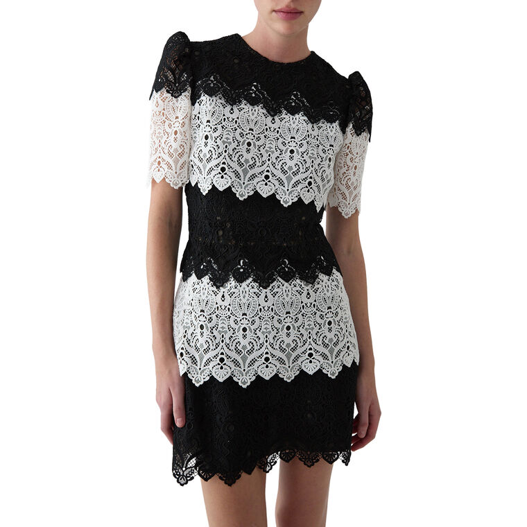 Short Sleeve Crewneck Lace Trim Mini Dress image number null