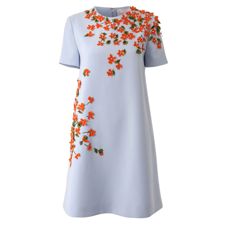 Floral-Embroidered Short Sleeve A-Line Mini Dress image number null