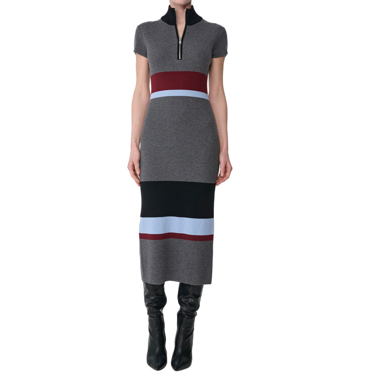 Dasha Cap Sleeve Mock Neck Half Zip Midi Dress image number null