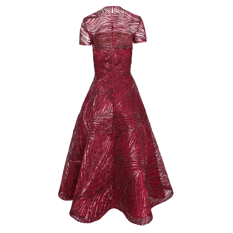 Illusion Neckline Short Sleeve Raffia Midi Dress image number null