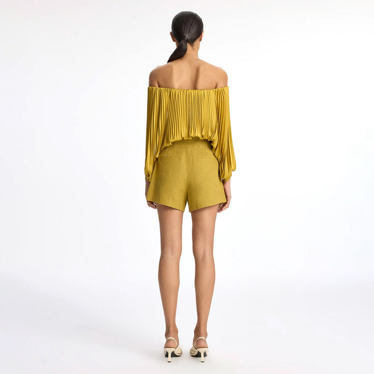 Sienna Satin Pleated Off Shoulder Top image number null
