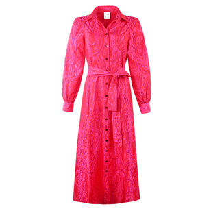 Carrie Long Sleeve Belted Jacquard Midi Dress