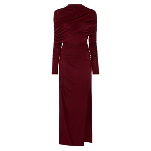 Long Sleeve Jersey Asymmetrical Shawl Draped Gown