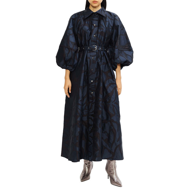 Classic Zahara Puff Sleeve Belted Midi Dress image number null