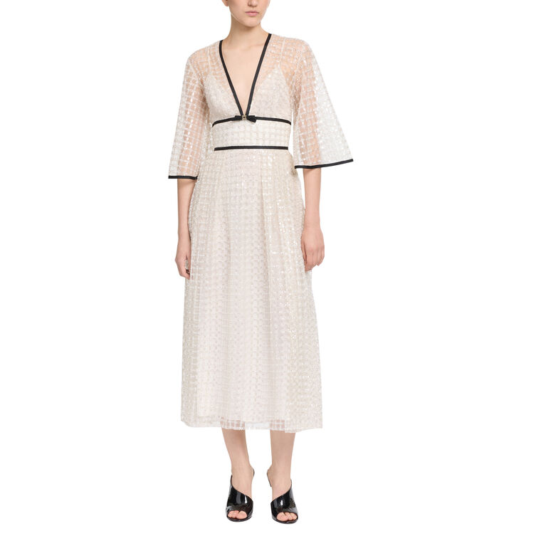 Pearl Sequined Mesh Midi Dress image number null