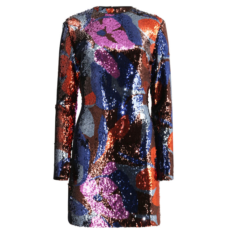 Long Sleeve Sequin Floral Cocktail Dress image number null