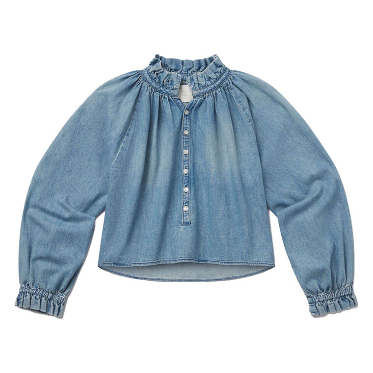 Iris Cropped Ruffled Denim Top image number null