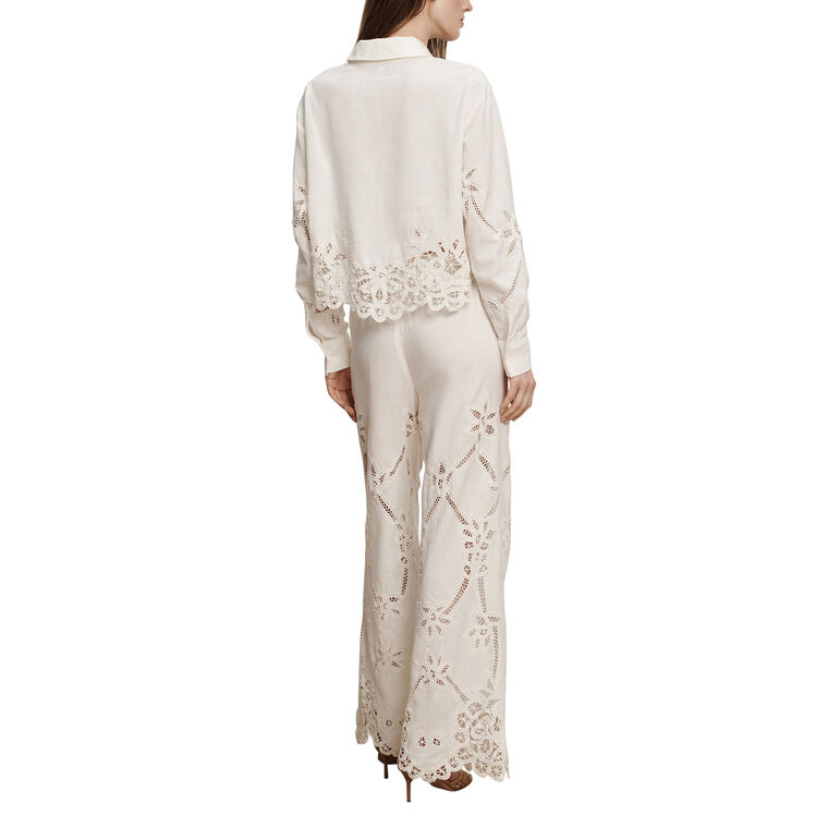 Aderes Long Sleeve Eyelet Button-Down Shirt image number null