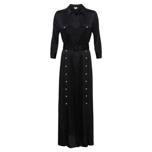 Uriah Belted Satin Shirt Dress With Buttons