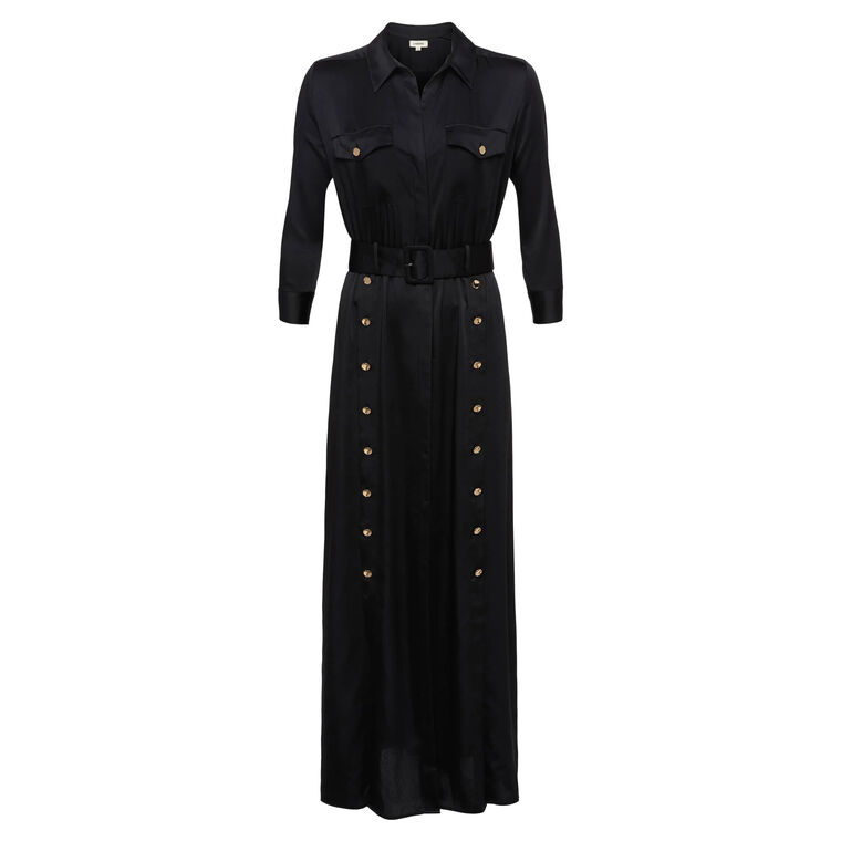 Uriah Belted Satin Shirt Dress With Buttons image number null