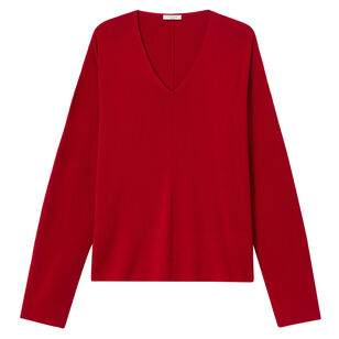 Matte Crepe Ribbed V-Neck Pullover Sweater