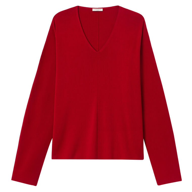 Matte Crepe Ribbed V-Neck Pullover Sweater image number null