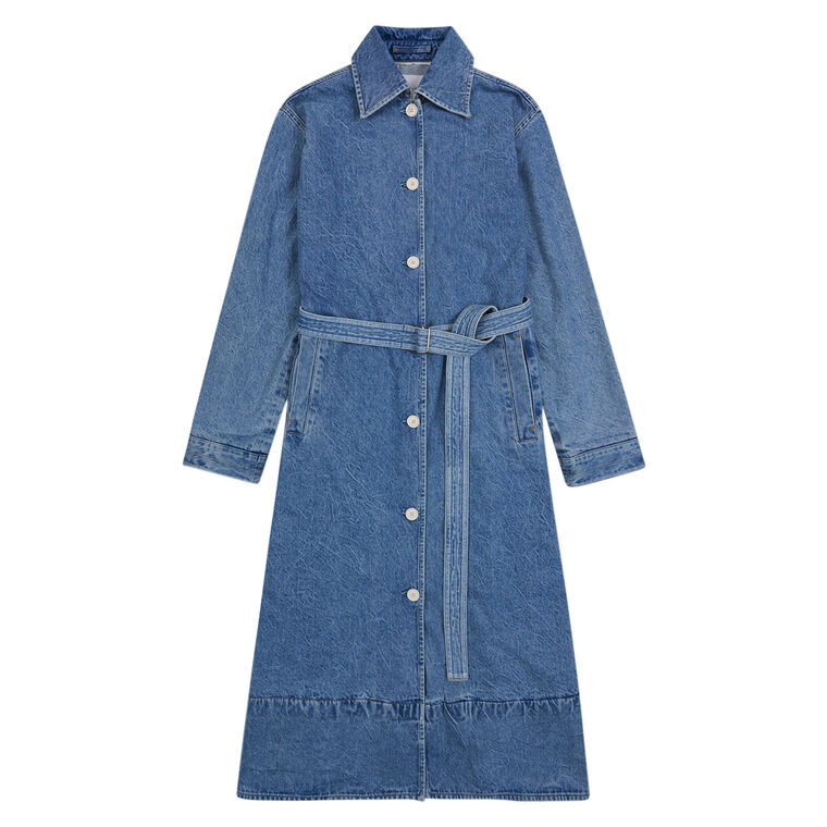 A-Line Massive Crinkle Denim Coat image number null