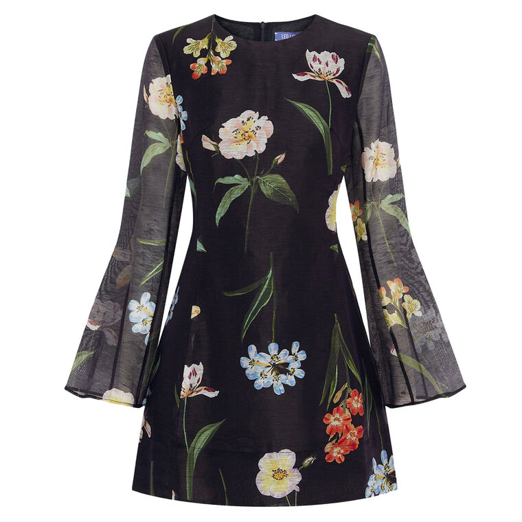 Suzanne Botanical Print Bell Sleeve Mini Dress image number null