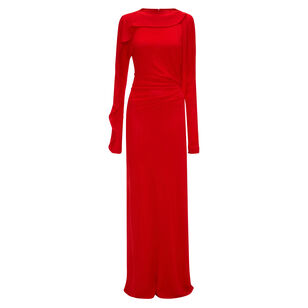 Long Sleeve Draped Jersey Gown