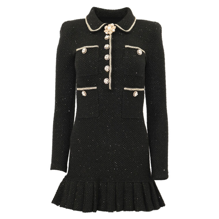 Black Sequin Knit Mini Dress image number null