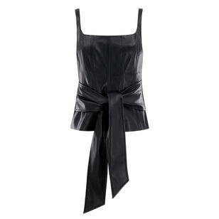 Linda Vegan Leather Tie Front Corset Tank