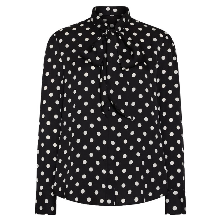 Tie Neck Polka Dot Blouse image number null