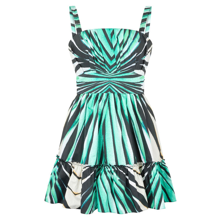 Ray Of Sea Print Sleeveless Cotton Poplin Mini Dress image number null