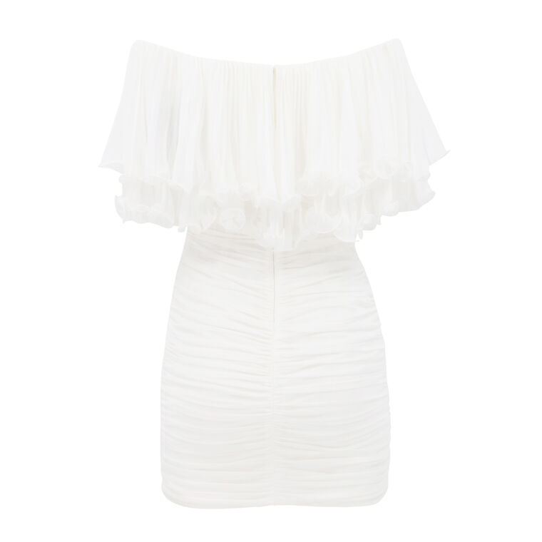 Milan Ruched Off-Shoulder Ruffle Mini Dress image number null
