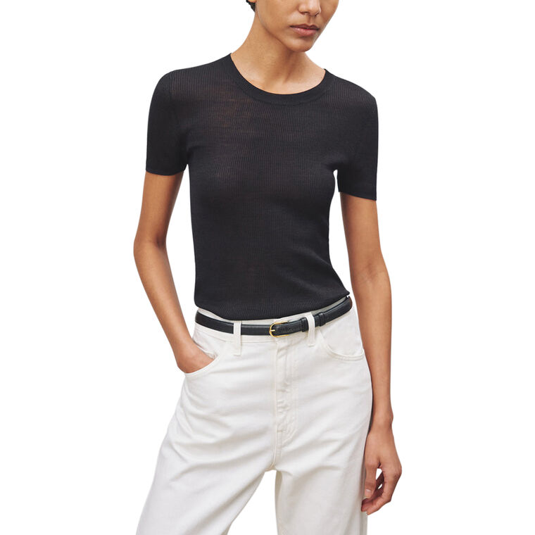 Hettie Short Sleeve Silk Knit Tee image number null