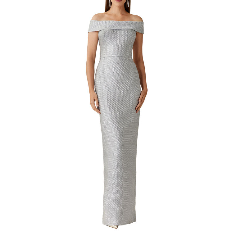 Basket Weave Jacquard Off The Shoulder Gown image number null