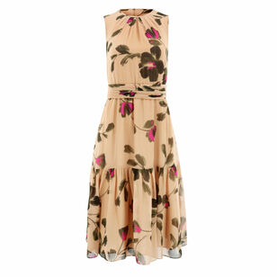 Sleeveless Chiffon Floral Belted Drop Waist Midi Dress