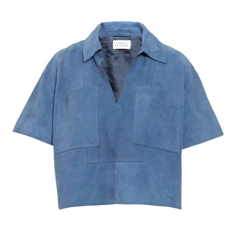 Jade Short Sleeve V-Neck Suede Top image number null