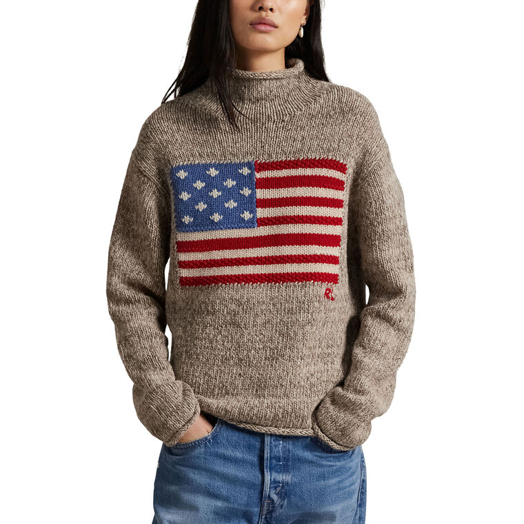 American Flag Long Sleeve Pullover Sweater image number null