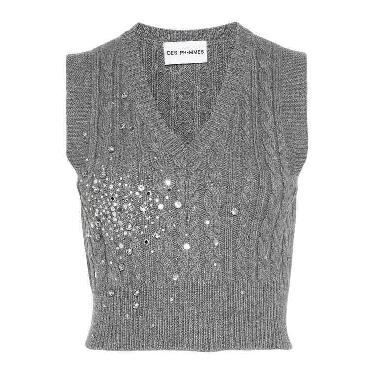 Rhinestone Eembellished Sweater Vest image number null