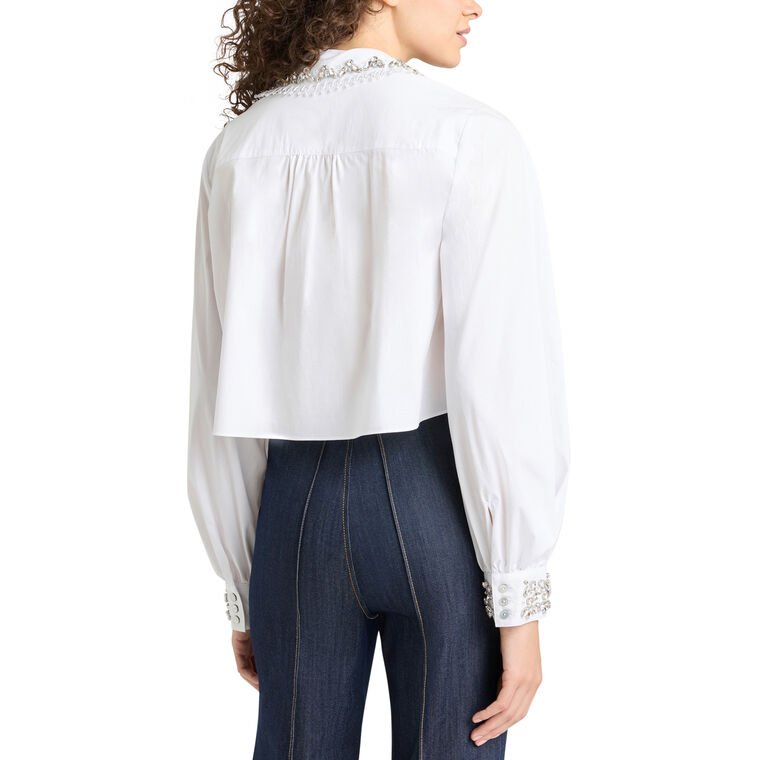 Selina Layered Gemstone Cropped Button-Down Top image number null