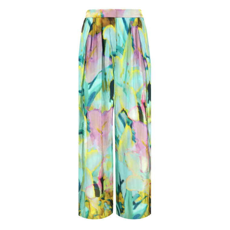 Loretta Lotus Metallic Satin Wide-Leg Pant image number null