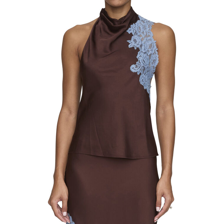 Rose Sleeveless Lace Detail Satin Top image number null