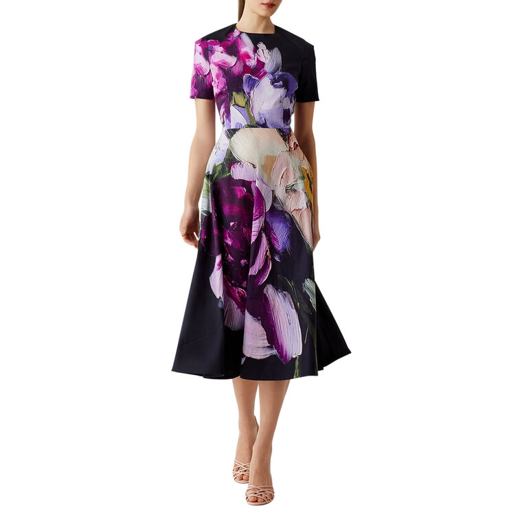 Short Sleeve Jewel Neck Fit And Flare Dress image number null