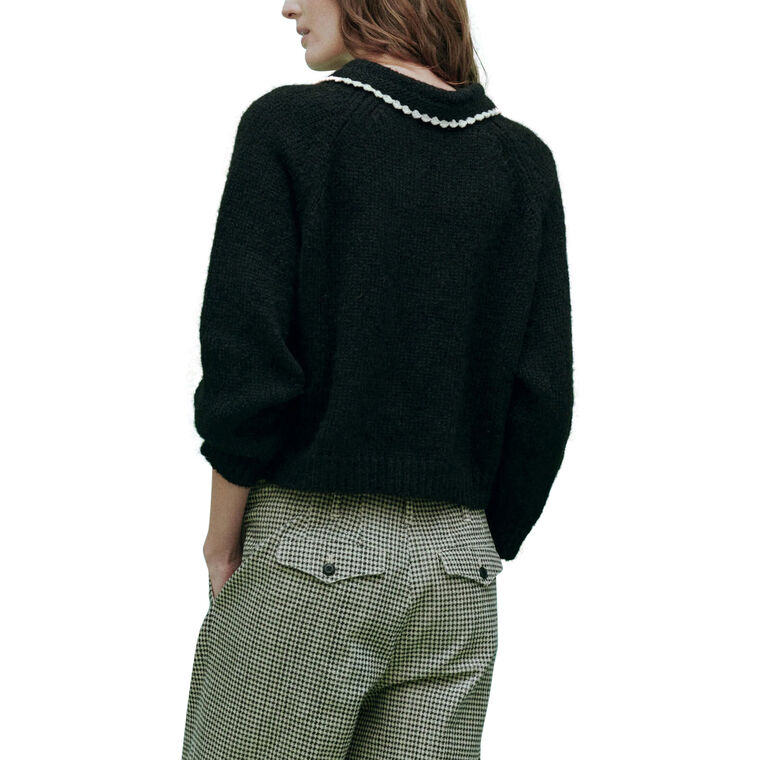 The Crochet Collar Long Sleeve Pullover Sweater image number null