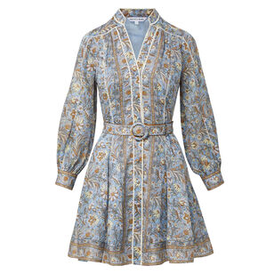 Kumar V-Neck Blouson Sleeve Belted Mini Dress