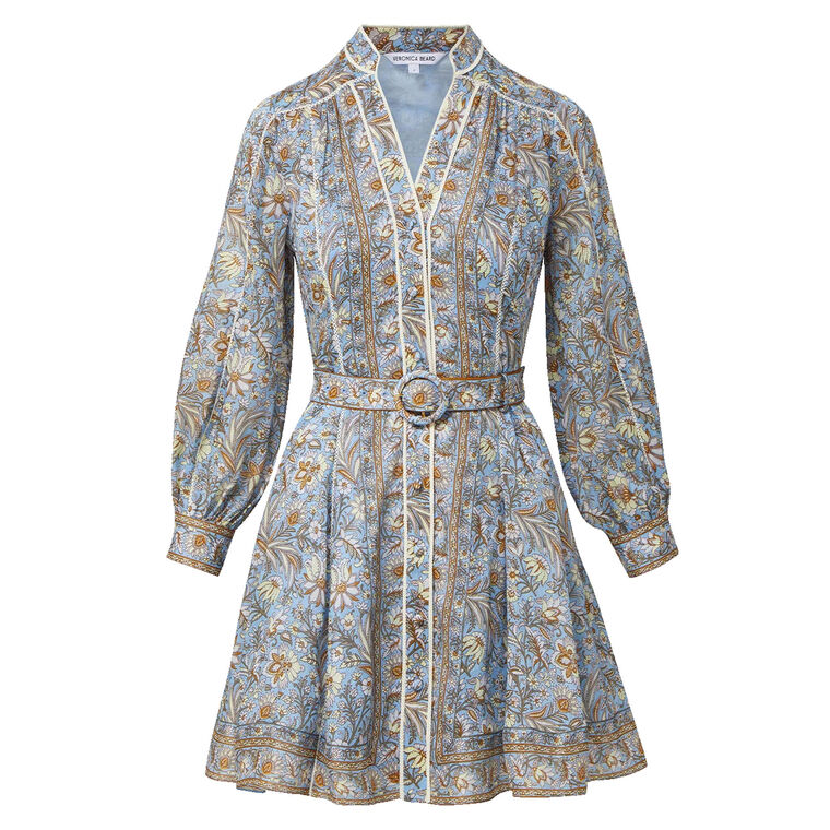 Kumar V-Neck Blouson Sleeve Belted Mini Dress image number null