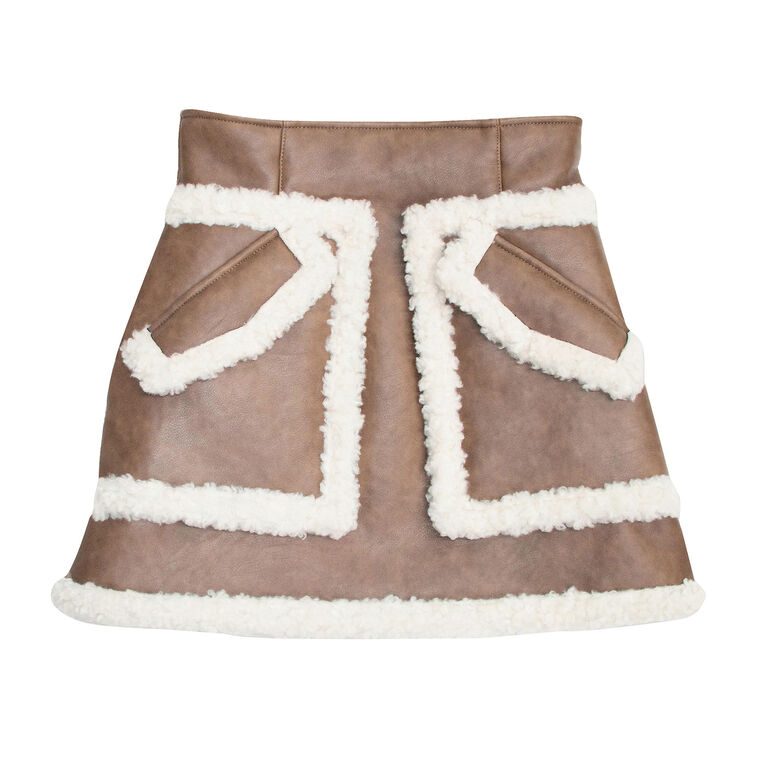 Cherry Faux Leather And Shearling Mini Skirt image number null