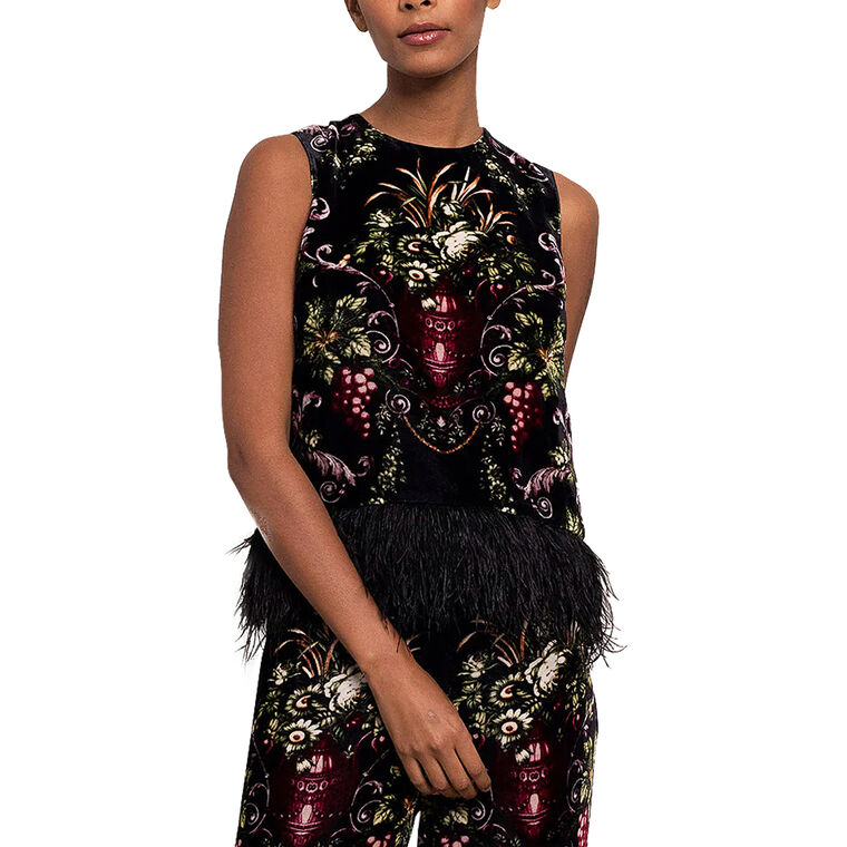Noah Sleeveless Feather-Trim Top image number null